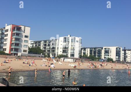 Solstranden 12, Helsingfors, Finland. 01st Aug, 2018. Aurinkolahti, Helsinki, Finland. 1st August 2018. In Finland July had the highest-ever temperatures recorded by the Finnish Meteorological Institute.As heatwave continues people enjoy summer at beach. Credit: Heini Kettunen/StockimoNews/Alamy Live News Stock Photo