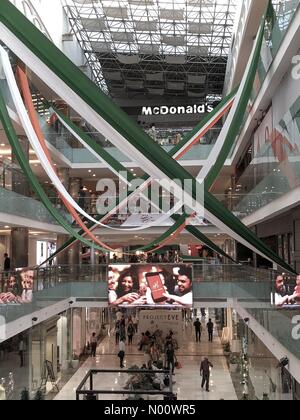 New Delhi, India. 12th August 2018. Ambience Mall, New Delhi. India. Large Indian tricolour flags hand across a big shopping mall in preparation for the Independence day on the 15th of August. Credit: atracurium /StockimoNews/Alamy Live News Stock Photo