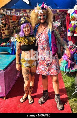 Crickhowell, Brecon Beacons, Wales, UK. 17th August, 2018. Green man festival. Colourful folk at the eclectic festival. Picture taken with permission. Credit: nidpor/StockimoNews/Alamy Live News Stock Photo