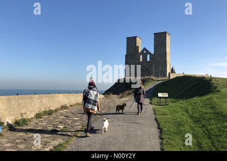 Reculver Towers, UK. 20th October 2018. Blue sky and warm Mid October weather at Reculver Towers near Herne Bay in Kent. Credit: Rob Powell/StockimoNews/Alamy Live News Stock Photo