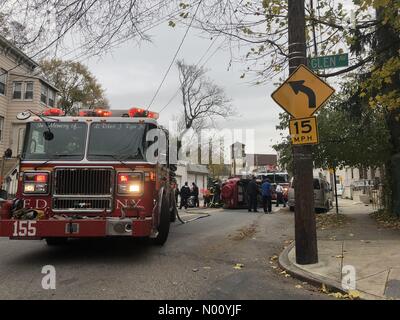 New York, USA. 15th Nov 2018.Overturned vehicle on Brighton avenue Staten Island Credit: Jonathan Van Dusen/StockimoNews/Alamy Live News Stock Photo