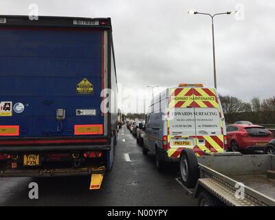 Traffic on the M4 eastbound just past Junction 11 at Reading at a standstill because of an accident. Stock Photo