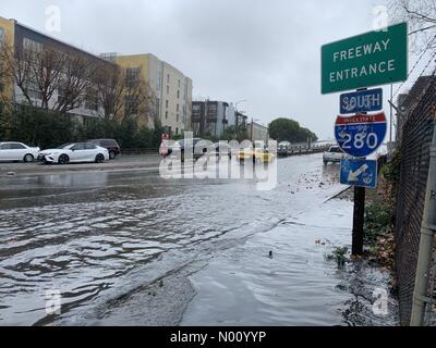 San Francisco, California, USA. 24th Dec, 2018. The flooded freeway entrance to Interstate 280 in San Francisco freeway Credit: lynn friedman/StockimoNews/Alamy Live News Stock Photo