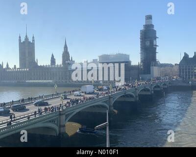 London, UK. 15th Feb, 2019. Youth Strike 4 Climate on Westminster Bridge. Schools climate change protest westminster Credit: annablue/StockimoNews/Alamy Live News Stock Photo