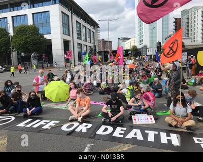 Cardiff, Wales, UK. 1st September, 2020. Extinction Rebellion protest Cardiff - Tuesday 1st September 2020 Extinction Rebellion protestors sit down and block the road in Bute Street central Cardiff Credit: Steven May/StockimoNews/Alamy Live News Stock Photo