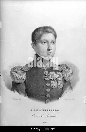 . English: Lithograph of Prince Leopold of the Two Sicilies, Count of Syracuse (1813-1860) aged 15  . 1 January 1828. Fiorino, Jeremias David Alexander 63 Leopoldo di Due Sicilie, conte di Siracusa Stock Photo