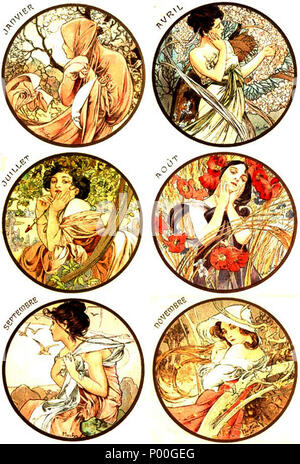 . English: Art Nouveau illustration by Alfons Mucha.  . Late 19th or early 20th century. Alfons Mucha 72 Mucha 6 Stock Photo