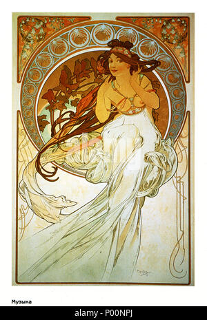 . English: Art Nouveau illustration by Alfons Mucha.  . Late 19th or early 20th century. Alfons Mucha 72 Mucha 3 Stock Photo