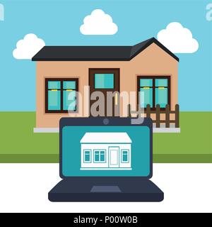 laptop controlling smarthome technology Stock Vector