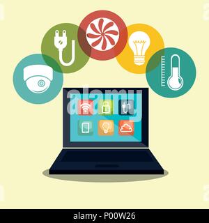 laptop controlling smarthome technology Stock Vector