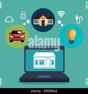laptop controlling smarthome technology Stock Vector