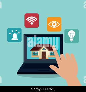 laptop controlling smarthome technology Stock Vector
