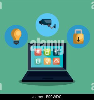 laptop controlling smarthome technology Stock Vector