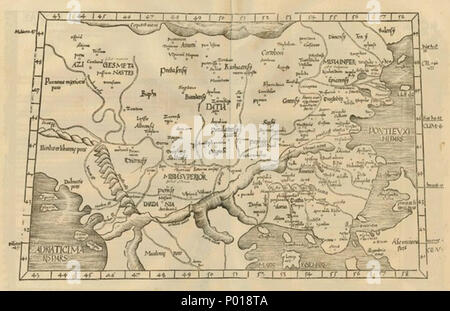 . English: The Ninth European Map, depicting the Balkans, from M. Servetus's 1535 edition of Ptolemy's Geography (Opus Geographiae) Latina: Tabula IX Europae ex Geographia Claudii Ptolemaei.  . 1535. Ptolemy 1 Tabula IX Europae Stock Photo