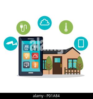 smartphone controlling smart home Stock Vector