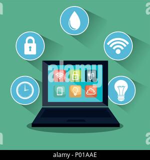 laptop controlling smarthome technology Stock Vector