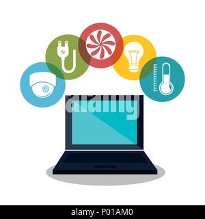 laptop controlling smarthome technology Stock Vector