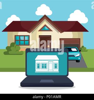 laptop controlling smarthome technology Stock Vector