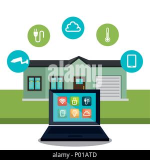 laptop controlling smarthome technology Stock Vector