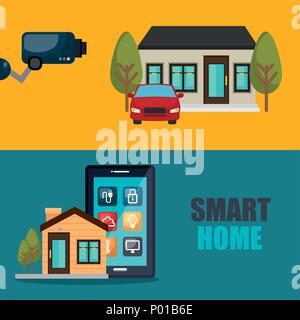 smartphone controlling smart home Stock Vector