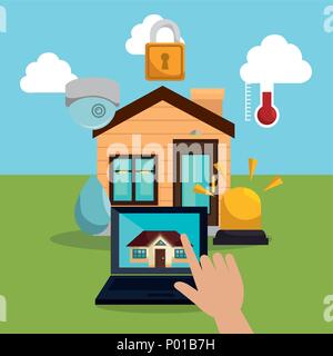 laptop controlling smarthome technology Stock Vector