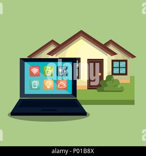 laptop controlling smarthome technology Stock Vector
