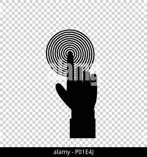 Vector illustration of index finger pointing to the target, business concept, black hand with index finger touching or pushing spiral target aim or pr Stock Vector