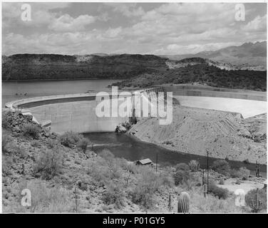 Salt River - Stewart Mountain Dam - Spillway escape channel constructed by U.S.B.R. - 1936. - Stock Photo