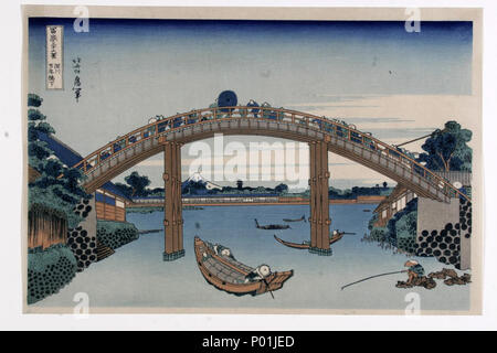 . English: Katsushika Hokusai (1760-1849), Mount Fuji seen from below Men's Bridge (1829-1833). Collection of Japanese prints of Centre Céramique, Maastricht, the Netherlands  . 25 November 2014. Katsushika Hokusai (1760-1849) 13 Katsushika Hokusai (1760-1849), De Fuji gezien van onder de Mannenbrug Stock Photo