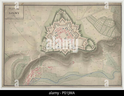 . Plan de Longwy . 1745 18 Plan de Longwy Stock Photo