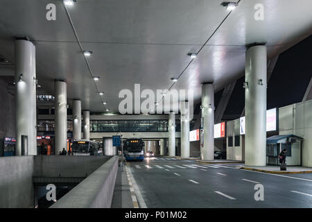 Shanghai, China - December 5, 2014: Bus terminal of Shanghai Pudong International Airport Stock Photo