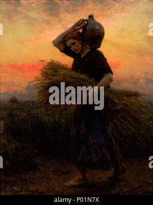 . Dawn  . 1896.    Jules Breton  (1827–1906)      Alternative names Jules Aldolphe Aimé Louis Breton  Description French painter, writer and poet Realism  Date of birth/death 1 May 1827 5 July 1906  Location of birth/death Courrières Paris  Authority control  : Q282043 VIAF:?12439722 ISNI:?0000 0001 0870 8714 ULAN:?500008344 LCCN:?n82118660 WGA:?BRETON, Jules WorldCat 3 'Dawn', oil on canvas painting by Jules Breton, 1896, Carnegie Museum of Art, Pittsburgh Stock Photo