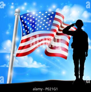Patriotic Soldier Salute American Flag Background  Stock Vector