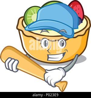 Playing baseball fruit tart character cartoon Stock Vector