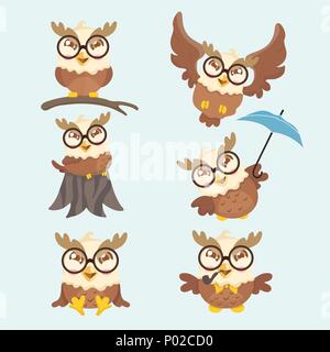 Cute cartoon hawk vector set. Stock Vector