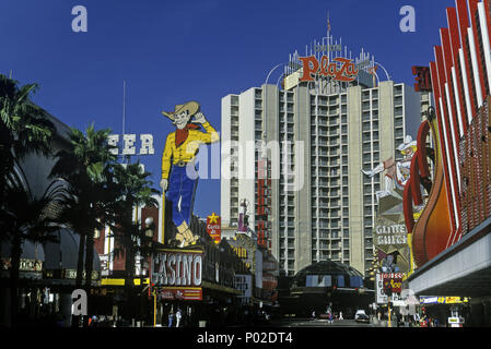 1992 HISTORICAL HOTEL CASINOS FREMONT STREET LAS VEGAS NEVADA USA Stock Photo