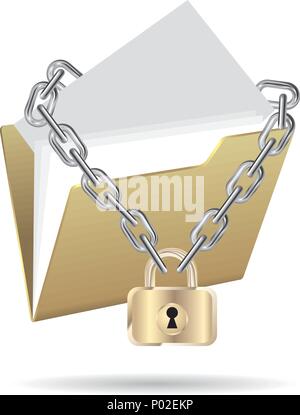 Folder locked by a chain.Isolated on white background. Stock Vector