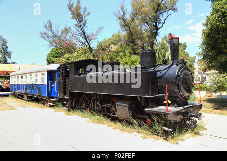 Old steam engine at former Nafplio train station Stock Photo