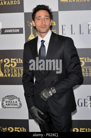 Adrien Brody  116   - 25th Film Independent Spirit Awards at the Nokia Theatre In Los Angeles.Adrien Brody  116 Red Carpet Event, Vertical, USA, Film Industry, Celebrities,  Photography, Bestof, Arts Culture and Entertainment, Topix Celebrities fashion /  Vertical, Best of, Event in Hollywood Life - California,  Red Carpet and backstage, USA, Film Industry, Celebrities,  movie celebrities, TV celebrities, Music celebrities, Photography, Bestof, Arts Culture and Entertainment,  Topix, vertical, one person,, from the year , 2010, inquiry tsuni@Gamma-USA.com - Three Quarters Stock Photo