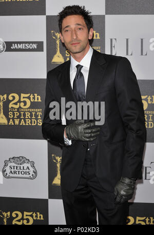 Adrien Brody  117   - 25th Film Independent Spirit Awards at the Nokia Theatre In Los Angeles.Adrien Brody  117 Red Carpet Event, Vertical, USA, Film Industry, Celebrities,  Photography, Bestof, Arts Culture and Entertainment, Topix Celebrities fashion /  Vertical, Best of, Event in Hollywood Life - California,  Red Carpet and backstage, USA, Film Industry, Celebrities,  movie celebrities, TV celebrities, Music celebrities, Photography, Bestof, Arts Culture and Entertainment,  Topix, vertical, one person,, from the year , 2010, inquiry tsuni@Gamma-USA.com - Three Quarters Stock Photo