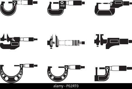 Set of measuring instruments. Micrometer. Silhouette vector Stock Vector
