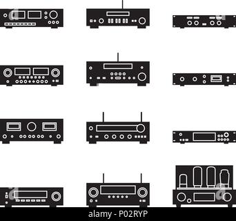 Audio equipment for music experience. Amplifier and receiver. Silhouette vector Stock Vector