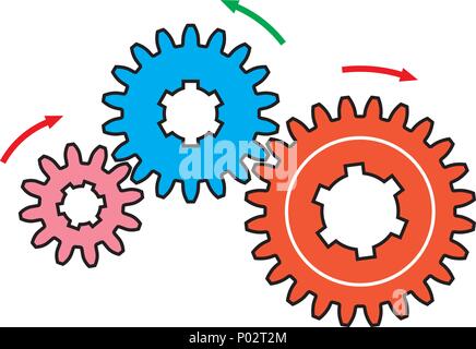 Gear wheels and the arrows indicate the direction of motion Stock Vector