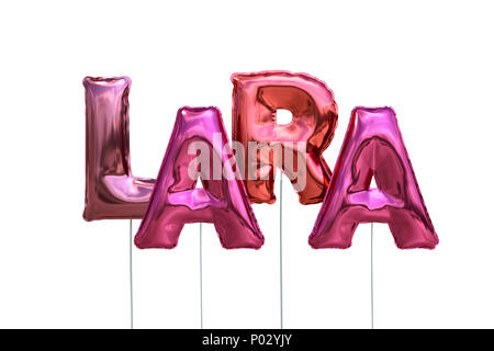 Name lara made of pink inflatable balloons isolated on white background Stock Photo