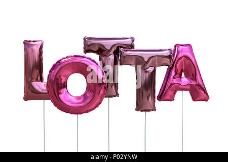 Name lotta made of pink inflatable balloons isolated on white background Stock Photo