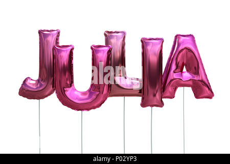 Name julia made of pink inflatable balloons isolated on white background Stock Photo