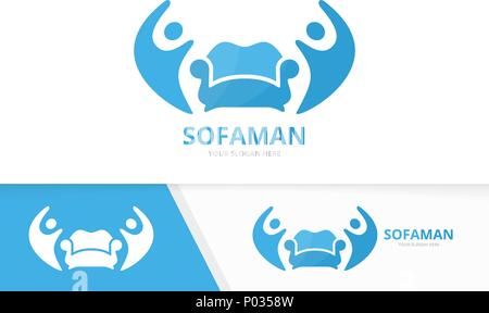 Vector sofa and people logo combination. Couch and family symbol or icon. Unique armchair and union, help, connect, team logotype design template. Stock Vector