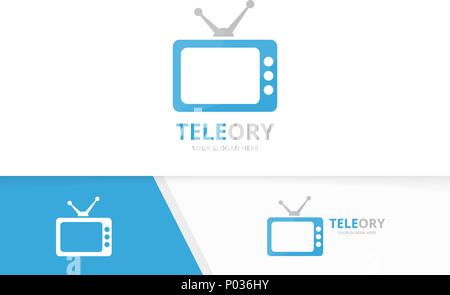 Vector tv and display logo combination. Television and monitor symbol or icon. Unique media logotype design template. Stock Vector