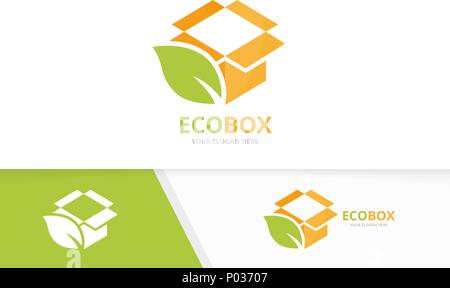 Vector box and leaf logo combination. Package and eco symbol or icon ...
