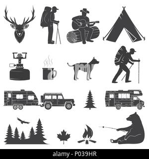 Set of Camping icons isolated on the white background. Vector illustration. Stock Vector